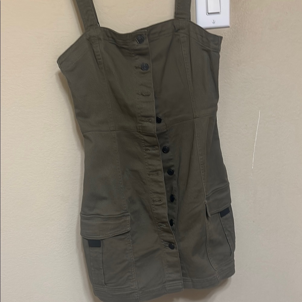 H&M Khaki Button-Front Dress